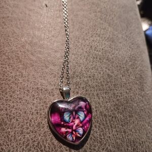 Heart Pendant Necklace with Butterfly Design